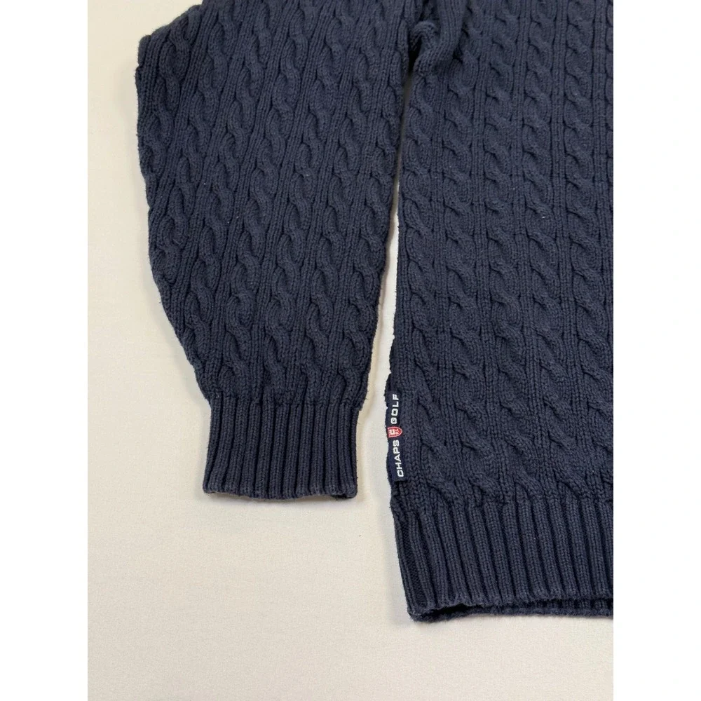 Vintage Chaps Ralph Lauren Golf Navy Blue Cable Knit Cotton Sweater Mens Size XL